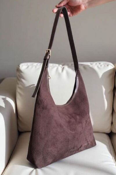 HAPBUY Luna Zippered Women's Suede Shoulder Bag Soft Exterior Textured Quality Craftsmanship Suede Bag