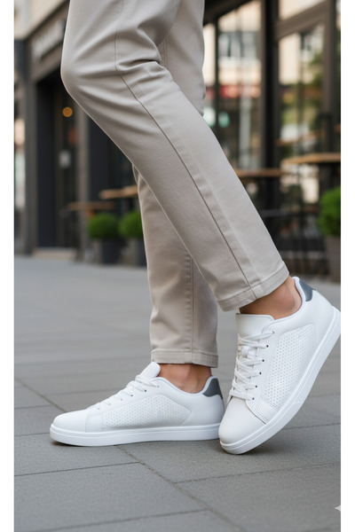 NHA حذاء رياضي 891 تيمبو أبيض اللون بنعل طبي وشريط فيلكرو