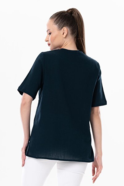 Eliş Şile Bezi Κοντό μανίκι Sile υφασμάτινο κέντημα ουράνιο τόξο Λεπτομερής καλοκαιρινή μπλούζα βενζίνη Ptrl