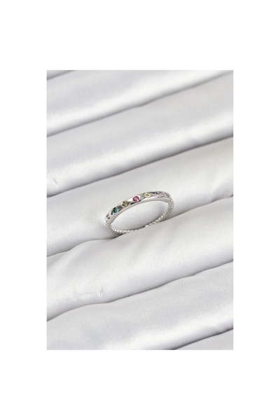 PAZAR DÜNYASI خاتم نسائي نحاسي فضي اللون مرصع بحجر الزركون - ليسينيا