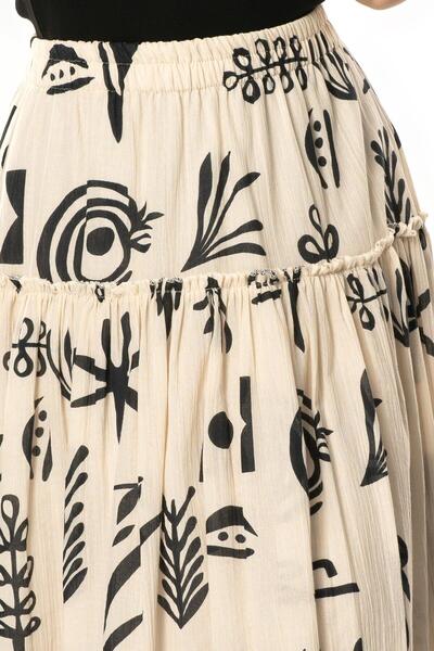 Eliş Şile Bezi Hale Şile Diaper Summer Patterned Long Skirt Cream Cream