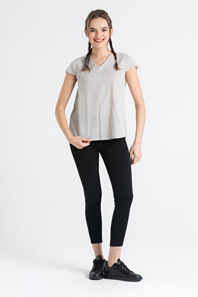 Eliş Şile Bezi Κοντό μανίκι Şile Πανί Ecem Καλοκαιρινή Μπλούζα Πέτρα Πέτρα