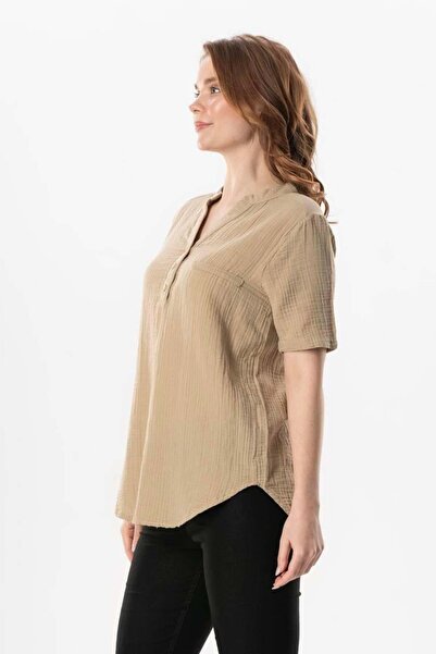 Eliş Şile Bezi Κοντομάνικη μπλούζα με λαιμόκοψη Vzn Καλοκαιρινή μπλούζα