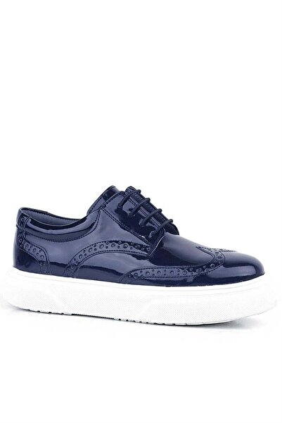 Rakerplus Navy Blue Patent Leather White Sole Oxford Children's Classic Shoe