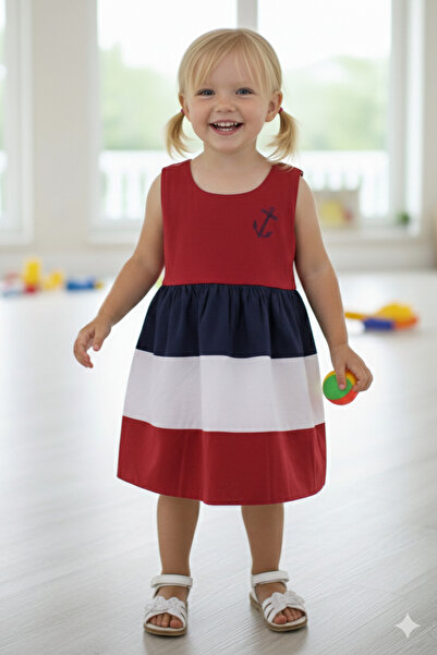 EYMİRGİYİM Summer Stone Girl's Baby Dress with Straw Hat, 2 Years Old, 3 Years Old, 4 Years Old, 5 Years Old