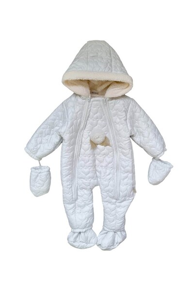 Cicix Winter Polyester Baby Snowsuit with Gloves and Booties, 80 CM, White
