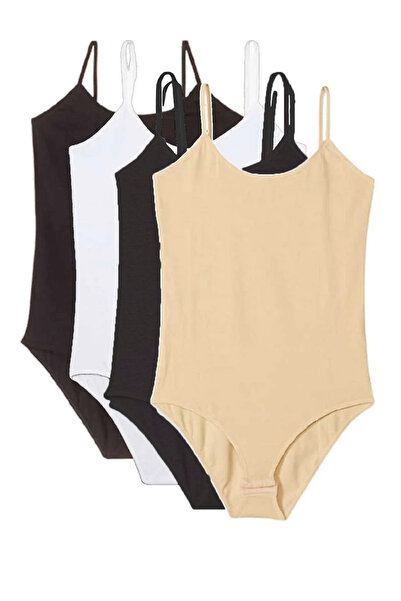 eviva secret 4 Pieces of Women's Snap-On Bodysuit with String Straps, 2 Pieces of Black and White Skin Tone