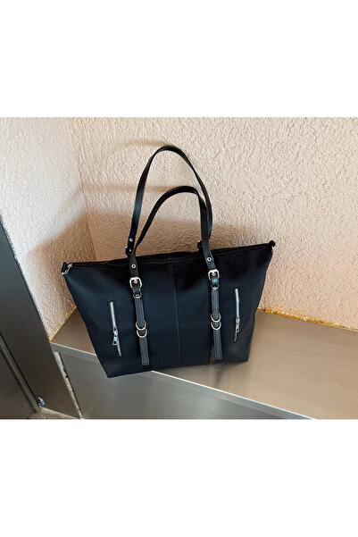 Elanore Kolon Askılı Büyük Boy Saten Kumaş Salaş Kadın Omuz Çantası Siyah