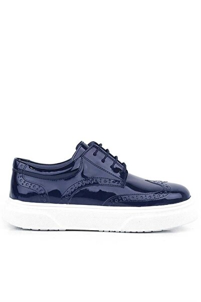Rakerplus Navy Blue Patent Leather White Sole Oxford Children's Classic Shoe