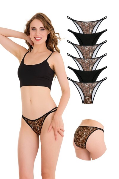 Newlilla Pack of 1025 Double Thread-Stone Detailed Bikini Panties of 6