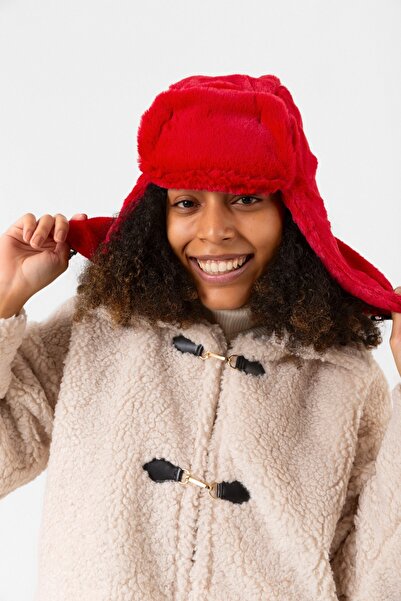 MARBERRY Red Faux Fur Earflap Women's Beanie Hat