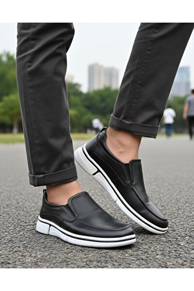 Slope Чоловічі чорні шкіряні повсякденні черевики без шнурків, ортопедичні, легкі, зручні, міцні, 160