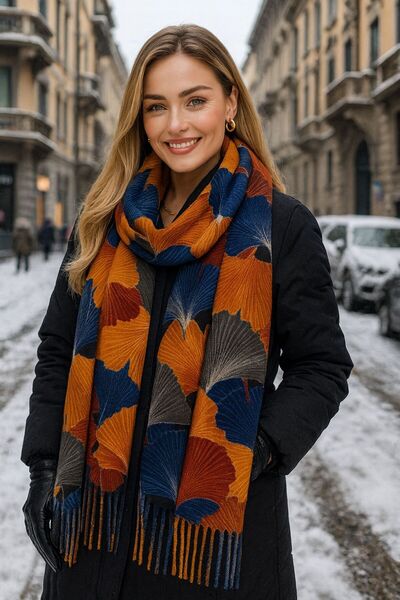 MARBERRY Şal de damă cu ciucuri de şofran cu model