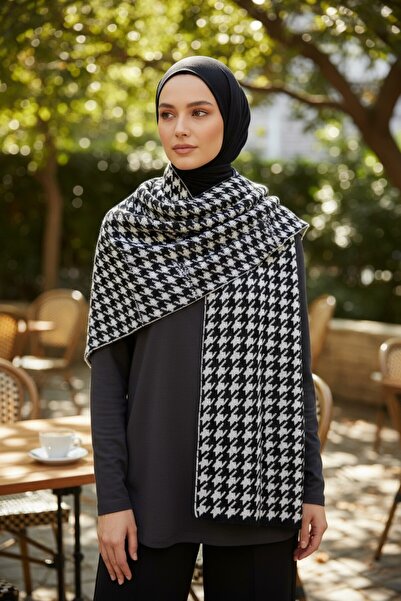 Onur Scarf - Houndstooth Pattern Winter Neck Scarf Thick Quality Fabric Woven Gramaged Product Double Sided
