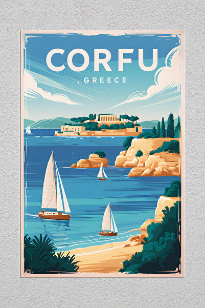 Lucena Pictură decorativă de perete vintage cu imprimare metalică Corfu Grecia