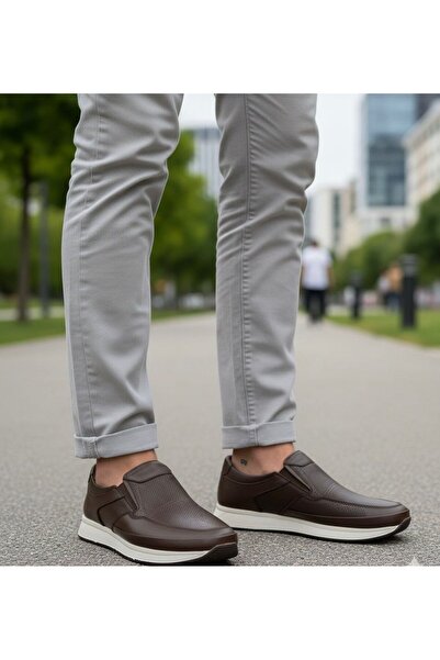 ÇBN SHOES Ανδρικά παπούτσια casual χωρίς κορδόνια από γνήσιο δέρμα καφέ ελαφρ...