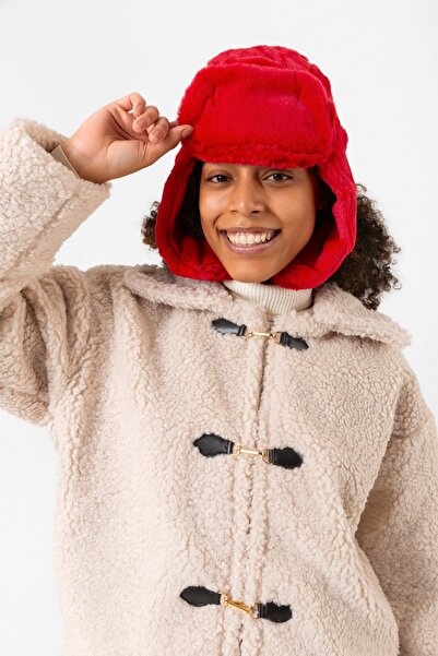 MARBERRY Red Faux Fur Earflap Women's Beanie Hat