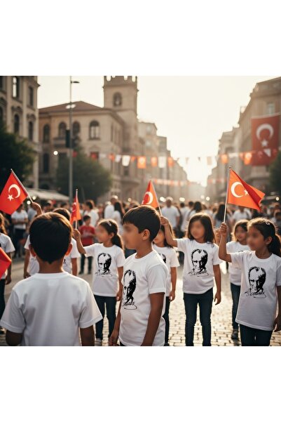 BMNAKIŞBASKI Atatürk Siluet Baskılı Çocuk Tişörtü - Beyaz