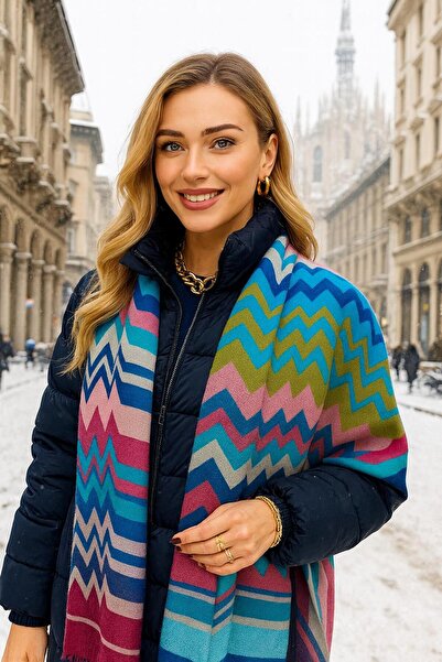 MARBERRY Şal de damă Baby Blue cu model dungi