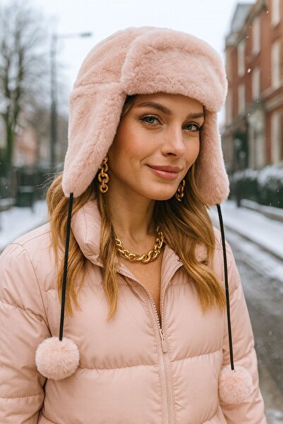 MARBERRY Pălărie de damă din blană artificială roz - cu căști