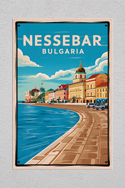 Lucena Pictură decorativă de perete vintage Nessebar Bulgaria imprimată pe metal