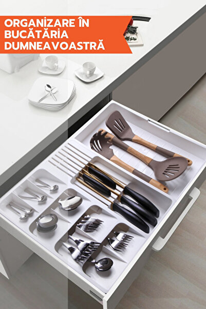 Ginza Maison Cutlery organizer (30X40CM EXTENSIBLE TO 50X40CM), WHITE, 11 compartments