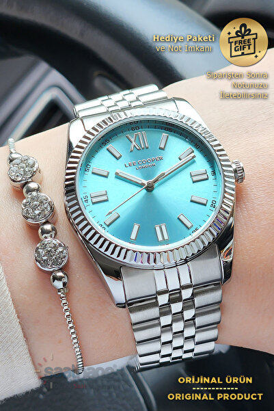 Lee Cooper Mint Green Turquoise Dial Steel Women's Wristwatch with Original B...
