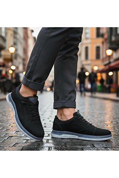 Slope Чоловічі чорні повсякденні черевики з натуральної шкіри, ортопедичні, легкі, зручні, міцні 640