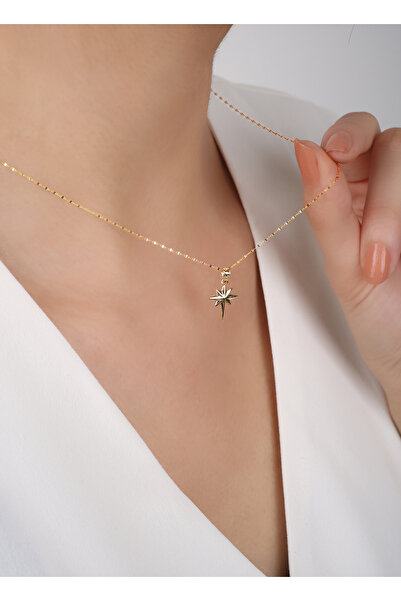 DİAMİNE PIRLANTA 14 Ayar Altın Aynalı Zincir Kutup Yıldızı Kolye