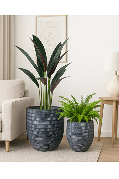 DRAMA HOME طقم أحواض نباتات وأشجار بمزيج الاسمنت و الحجر الطبيعي والألياف - تصميم أنيق ولمسة طبيعية في كل زاوية