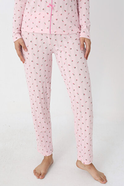TURAY Catherine Basic Uzunkol %100 Pamuk Kadın Pembe Pijama Takımı