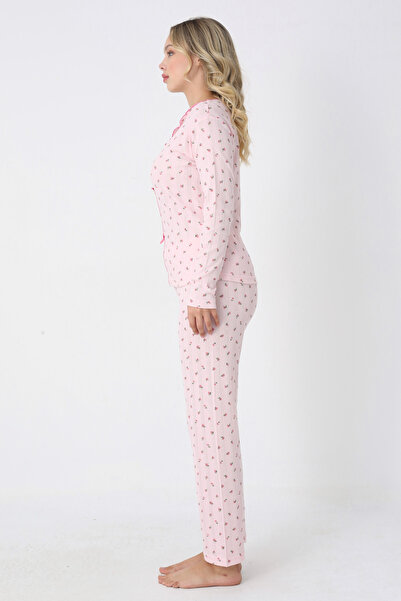 TURAY Catherine Basic Uzunkol %100 Pamuk Kadın Pembe Pijama Takımı