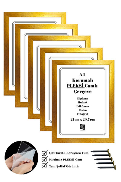 Batu Art Home 5 Adet A4 Çerçeve Korumalı Kırılmaz Pleksi Camlı Belge Diploma Resim Fotoğraf Asılabilir 21x29.7 Cm