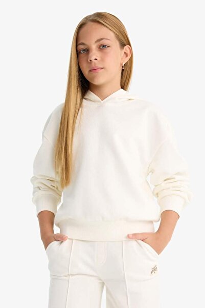 DeFacto Kız Çocuk Relax Fit Kapüşonlu Basic Düz Sweatshirt (25 AU)