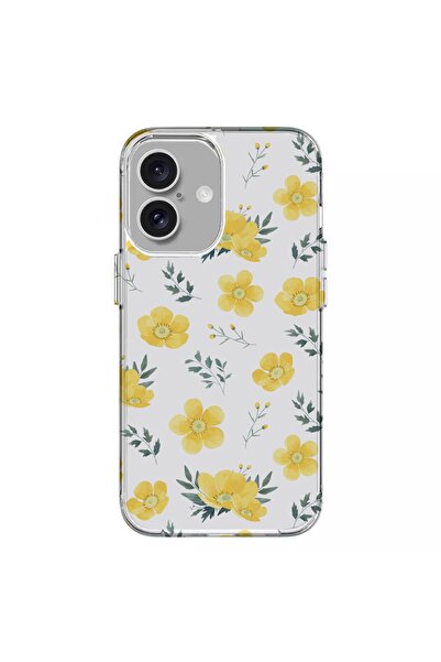 Turkuaz IPHONE 16 Özel Çiçek Tasarımlı Lüks Silikon Kılıf