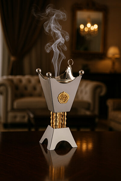 ALSAIF Al Saif Stainless Steel Incense Burner with Silver and Gold Attractive Design