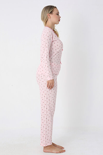 TURAY Catherine Basic Uzunkol %100 Pamuk Kadın Pembe Pijama Takımı