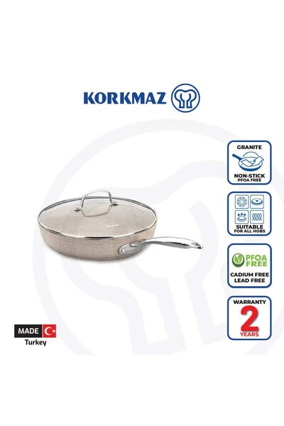 KORKMAZ Granita Frying Pan Cookware Glass cover, Capacity 24x4.7CM / 2LT. / A1855-1