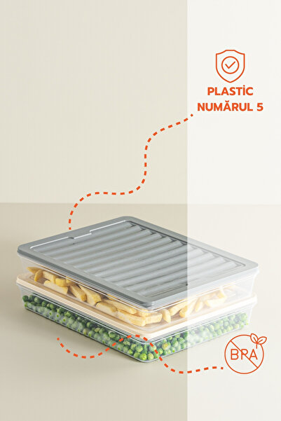 Ginza Maison Set of 2 Freshbox Food Containers, 2 Boxes with Lids X 2400 ml, Transparent White, Grey Lid