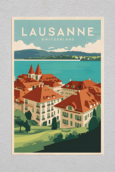 Lucena Metal Printed Lozan Switzerland 2 Vintage Decorative Wall Painting