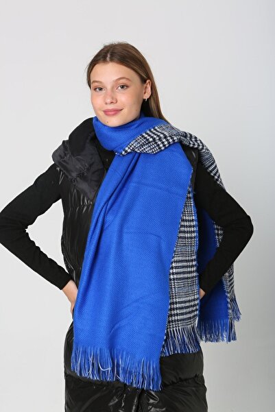 MARBERRY Double Sided Saks Blue Houndstooth Women's Shawl