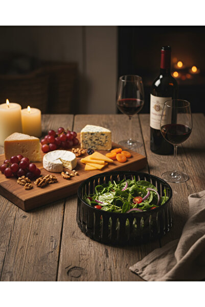 AKDEN STORE وعاء زجاجي أسود مزخرف بالكريستال، وعاء سلطة، وعاء تقديم، وعاء فواكه