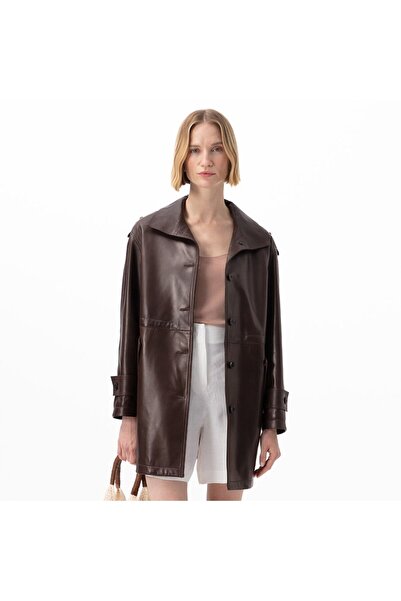 Desa Carlynda Kahve Kadın Deri Pardösü