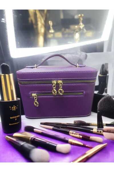 Gold Box حقيبة مستحضرات التجميل مع مرآة للسفر ومنظم ملحقات المكياج باللون الأرجواني