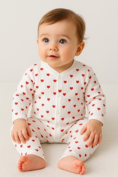 dinamik çocuk Small Heart Printed Stretchy Cotton Romper for Baby Girl - 1-3-6 Months