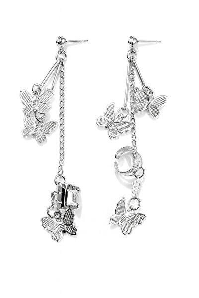Z&T ACCESORIES Ear Cuff Earrings with a Butterfly Figure with a Hanging Detail
