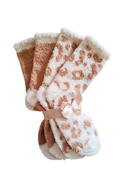 ZEYZEY MONKEY Set of 2 Coffee Cream Plush Winter Soft Women's Sleep Socks (Compatible with Size 36/41).