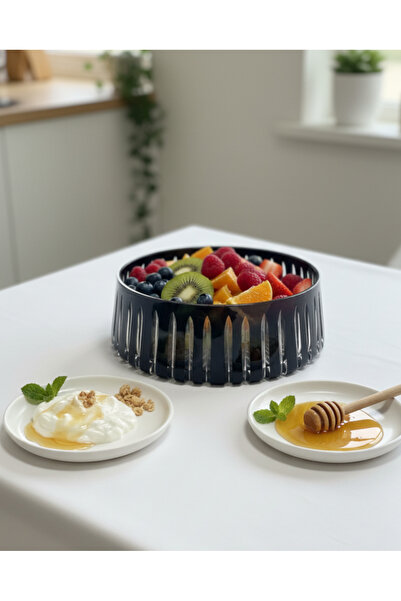 AKDEN STORE وعاء زجاجي أسود مزخرف بالكريستال، وعاء سلطة، وعاء تقديم، وعاء فواكه