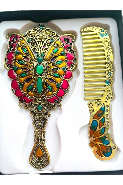 GALATA GIFT Ayna Tarak Seti, Tavuskuşu, Metal, Çeyizlik, Hediyelik Set, Minel...