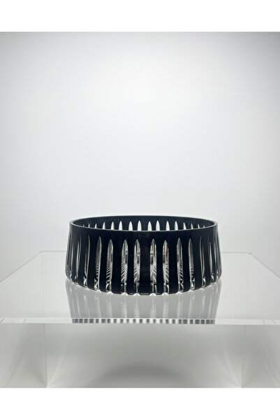 AKDEN STORE Crystal Decor Black Glass Bowl, Salad Bowl, Presentation Bowl, Fruit Bowl